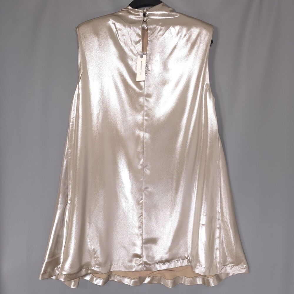 ANTHROPOLOGIE Womens New Mini Dress MEDIUM Gold Sleeveless Shine Metallic 095799 - Picture 3 of 15